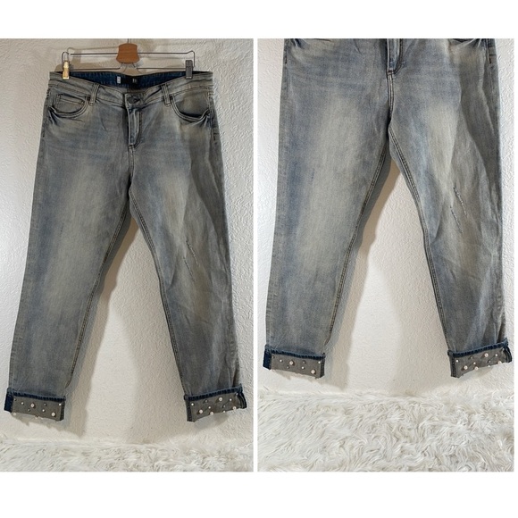 KUT FROM THE KLOTH “Catherine” Boyfriend Denim Jeans with Pearl Embellishments - Picture 1 of 10